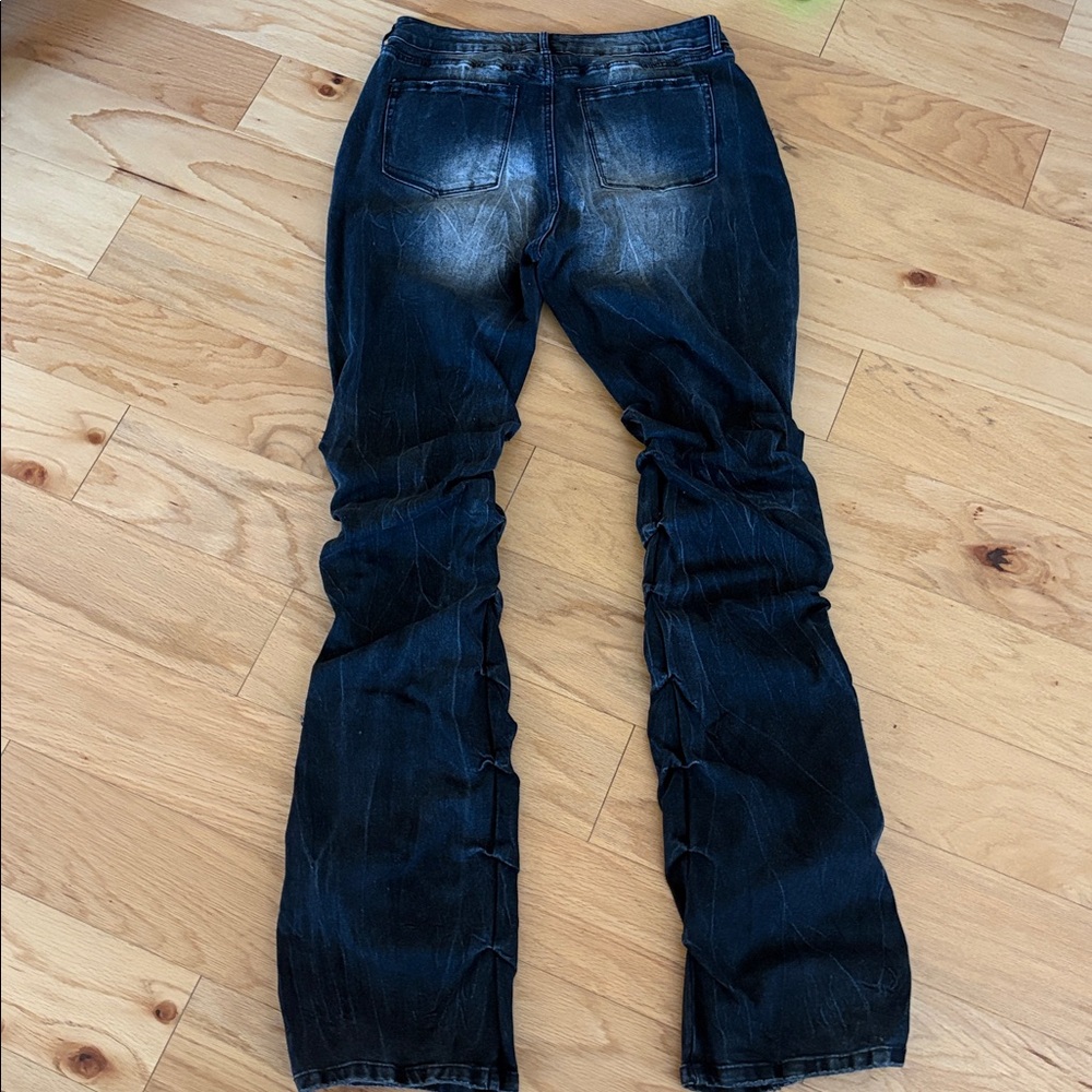 Smoke rise XL $110 Women's High Rise Rhinestone Stacked Jeans Pant storm black - Picture 13 of 14